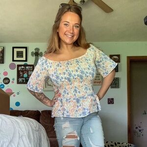 Essie Floral Smoke Top in Blue or Peach